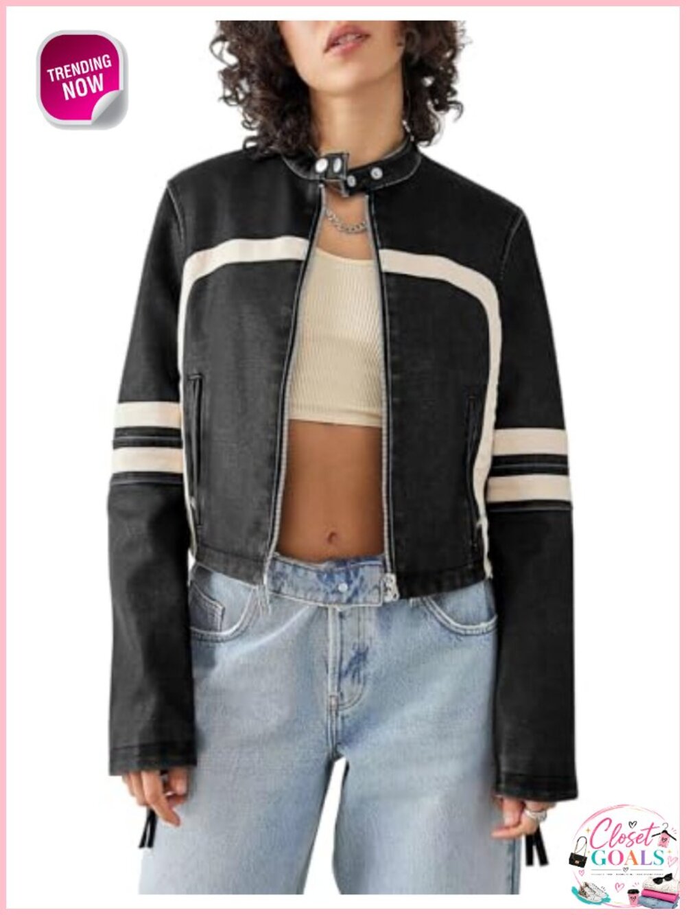 Faux Leather Cropped Moto Biker Jacket Zip Up Fitted